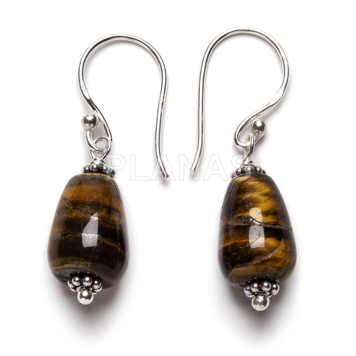 Earrings in sterling silver and natural stones. tiger eye.