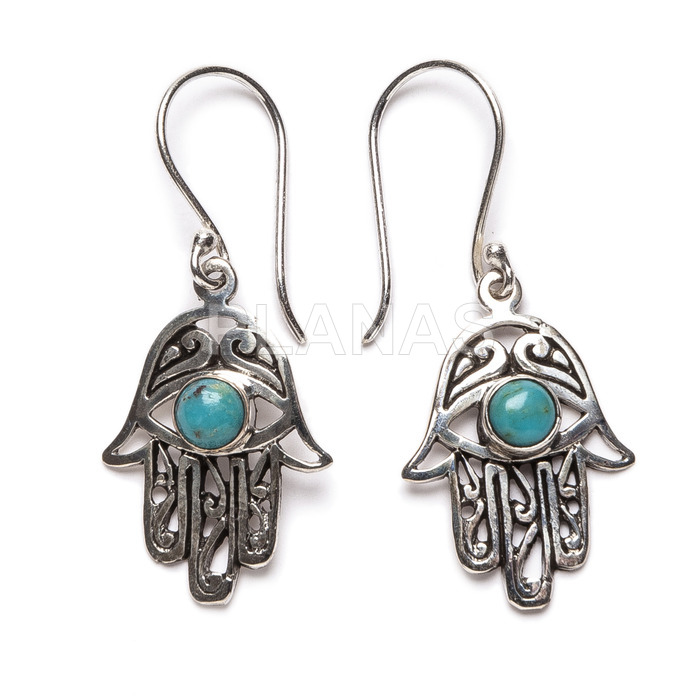 Earrings in sterling silver and natural stones.real turquoise.hand of fatima.