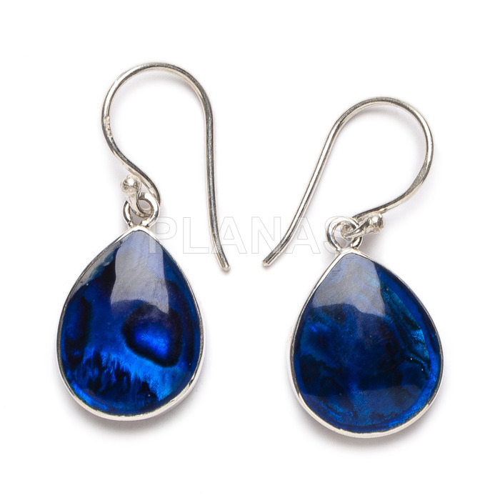 Sterling silver and blue abalone and mother-of-pearl earrings.