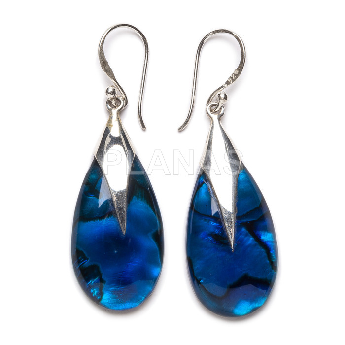 Sterling silver and blue abalone earrings.