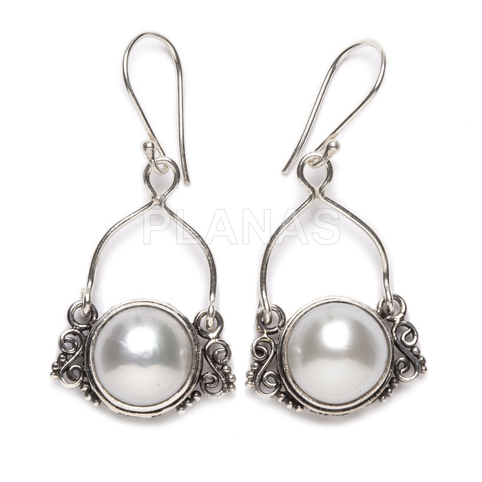 Sterling silver earrings with cultured pearl.