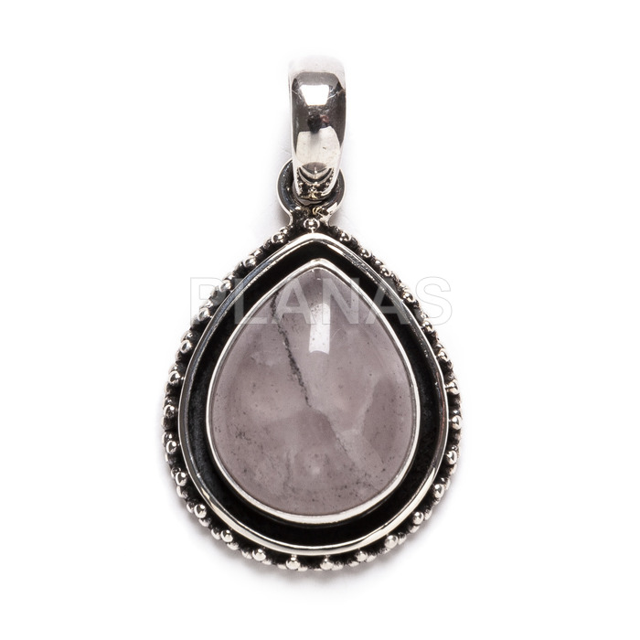 Pendant in sterling silver and natural stones. pink quartz.