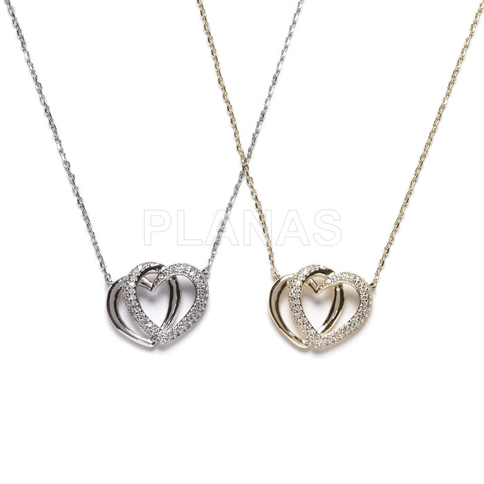 Rhodium plated sterling silver and zirconia necklace. heart.