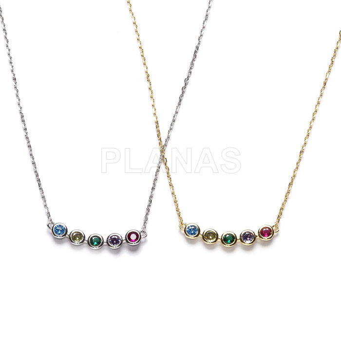Rhodium plated sterling silver and colored zirconia necklace.