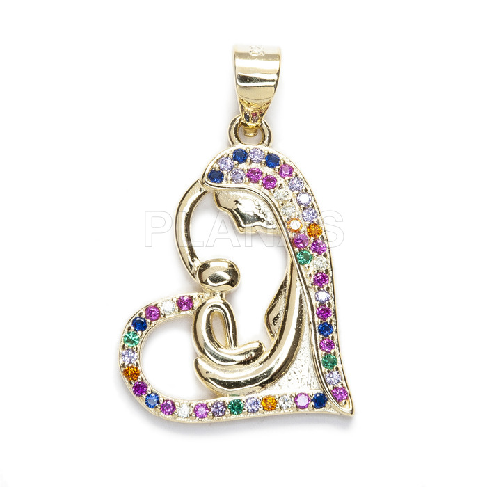 Pingente para mamãe em prata de lei banhada a ródio e zircônias coloridas.