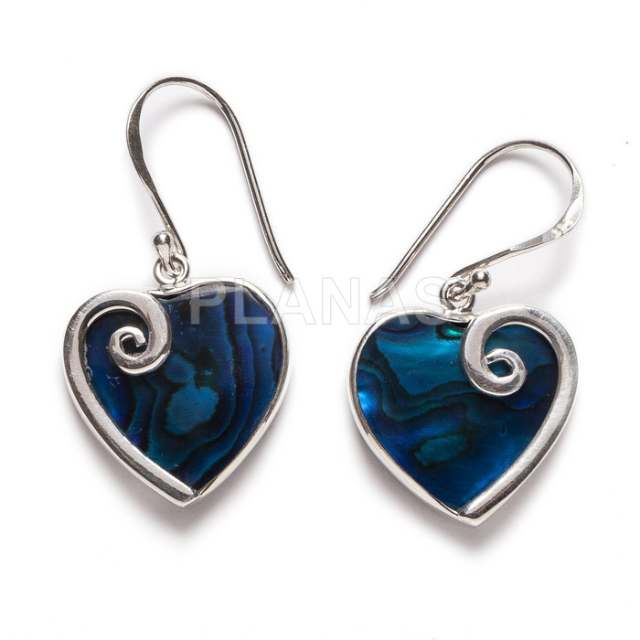 Sterling silver and blue abalone earrings. heart.