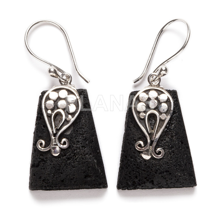 Earrings in sterling silver and lava.