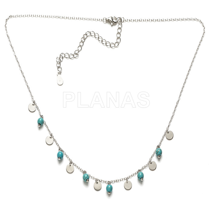 Rhodium-plated sterling silver necklace and turquoise balls.