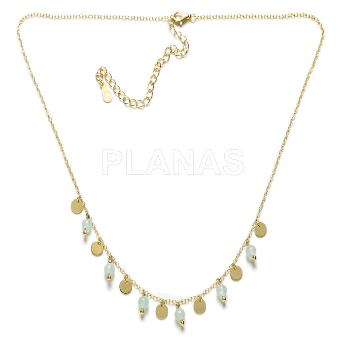 Sterling silver and gold plated necklace with aquamarine balls.