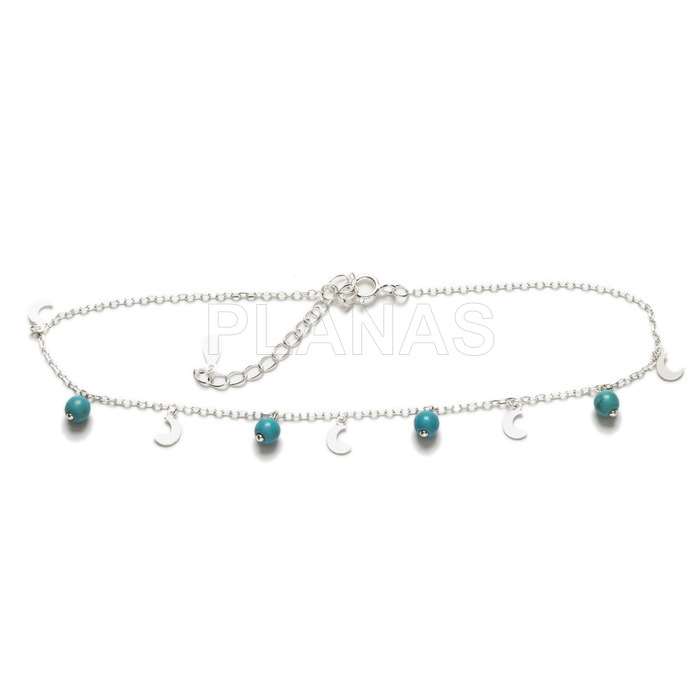 Anklet in sterling silver with moons and 4mm turquoise balls.