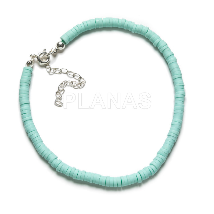 Anklet in sterling silver and 4mm aquamarine clay.