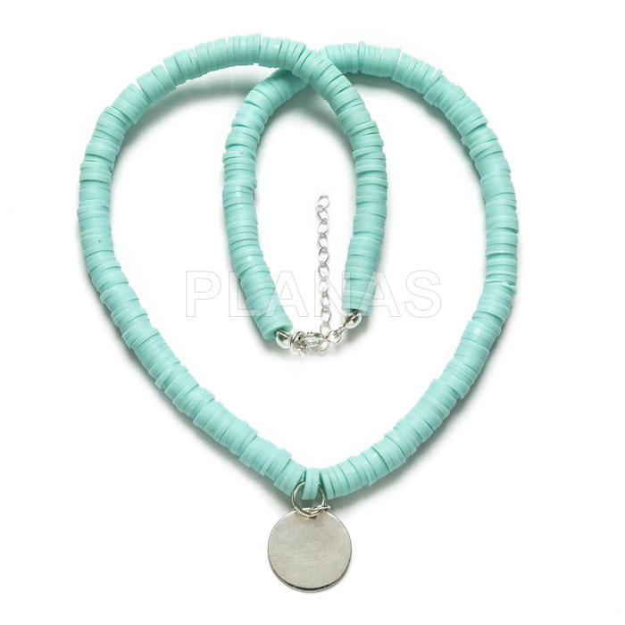 Necklace in sterling silver and 6mm turquoise clay beads.