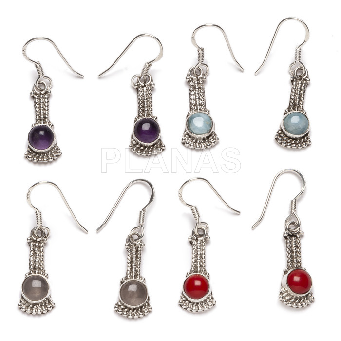Earrings in sterling silver and natural stones.