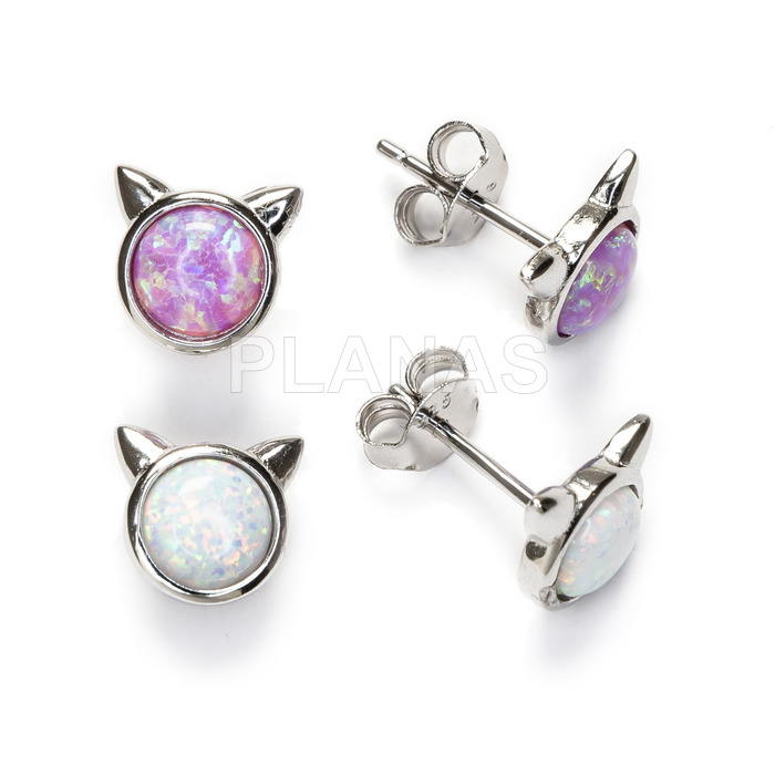 Rhodium-plated sterling silver and opal earrings. cat.
