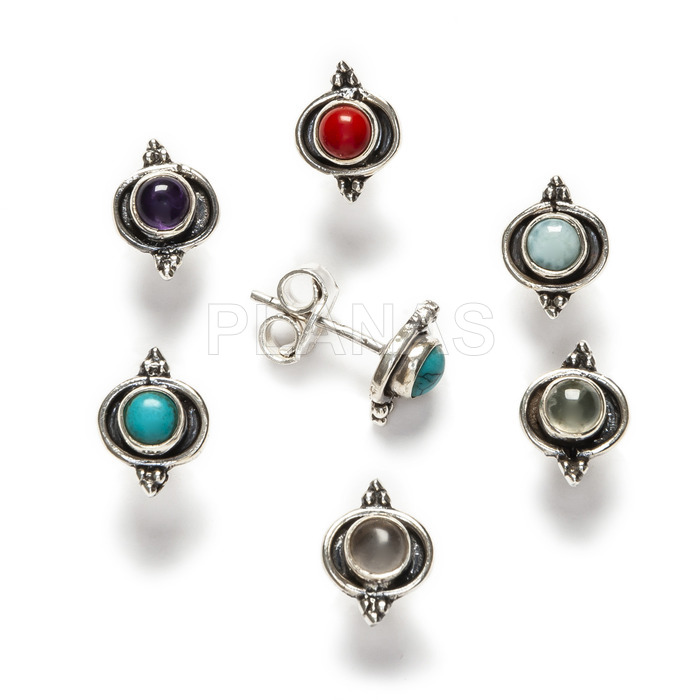 Earrings in sterling silver and natural stones.
