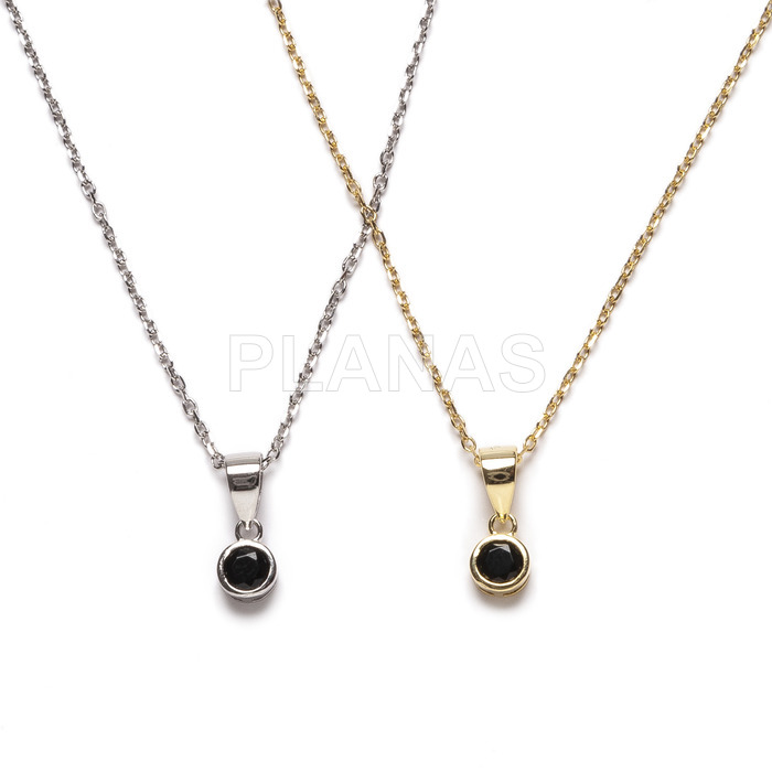 Rhodium-plated sterling silver and black zirconia necklace.