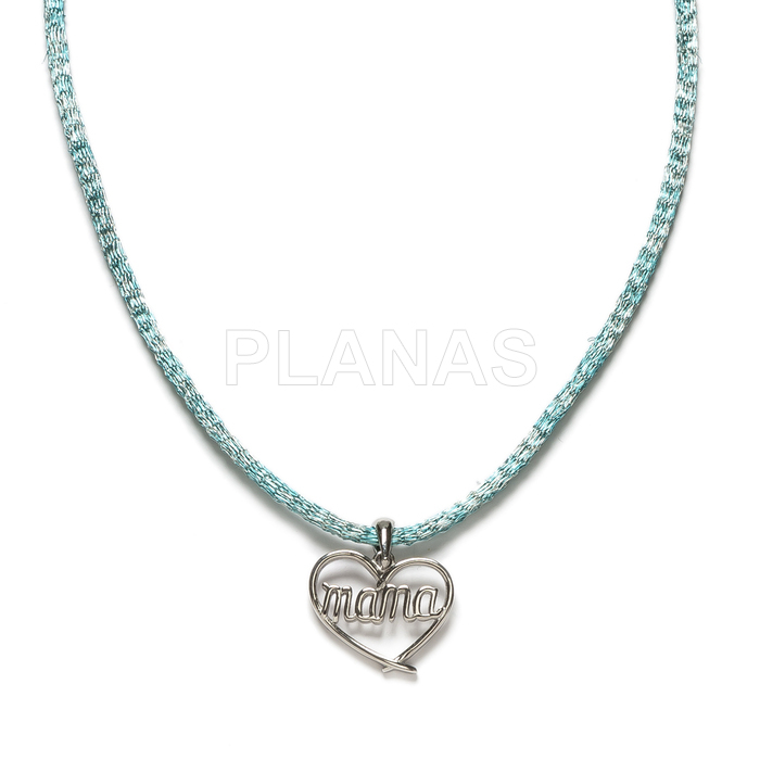Necklace for mama in rhodium plated sterling silver and turquoise titanium.
