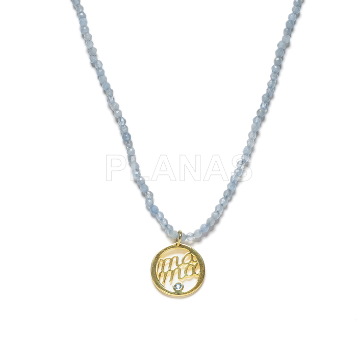 Necklace for mama in sterling silver and gold plated with blue agate.