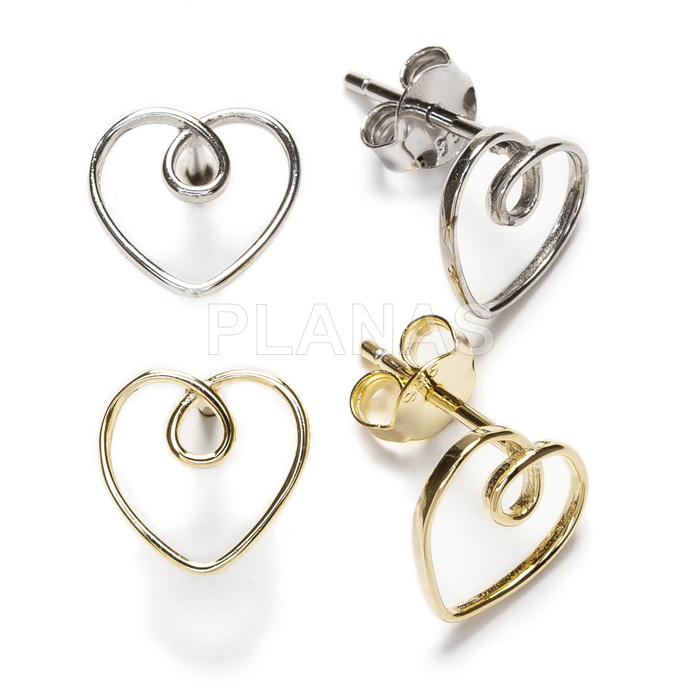 Rhodium-plated sterling silver earrings. heart.