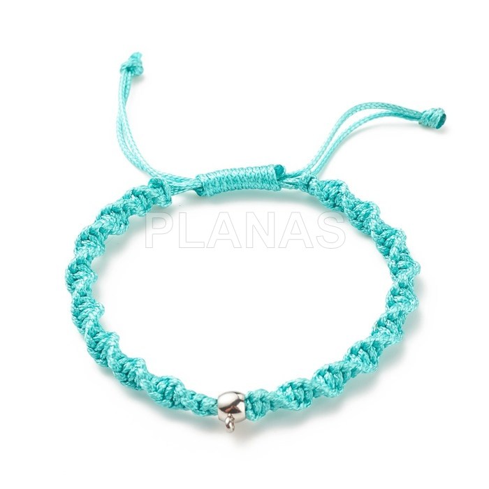 Macramé bracelet with ball and ring in stainless steel.