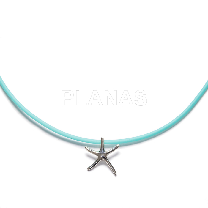 2mm turquoise rubber and sterling silver necklace. starfish.