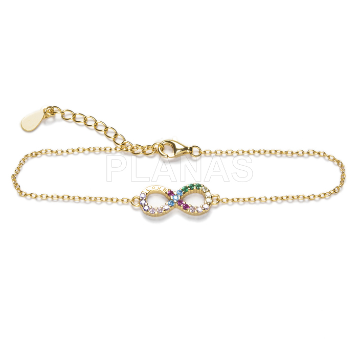 Pulseira de prata esterlina banhada a ródio e zircônias coloridas. infinito.