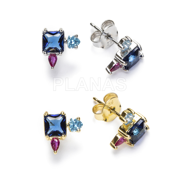 Rhodium plated sterling silver and colored zirconia earrings.