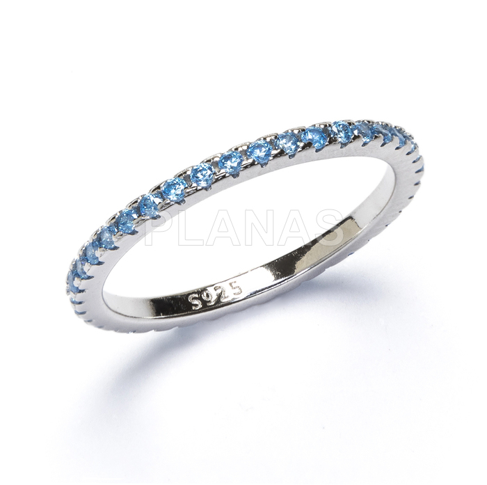 Ring in rhodium-plated sterling silver and aquamarine zircons.