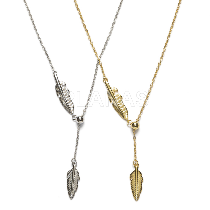Rhodium-plated sterling silver necklace. feathers.