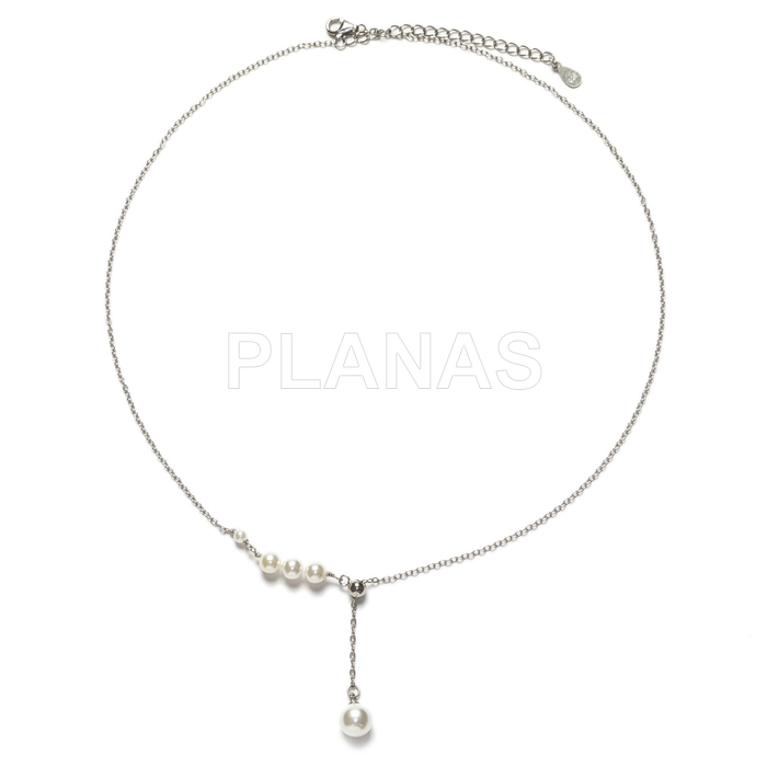Collar en Plata de ley Rodiada y Perlas Shell. 