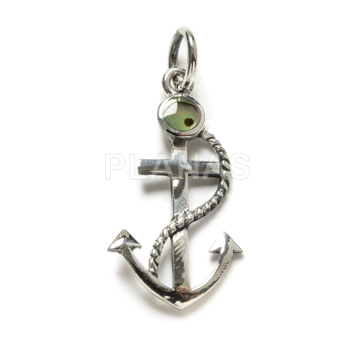Pendant in sterling silver and abalone. anchor.