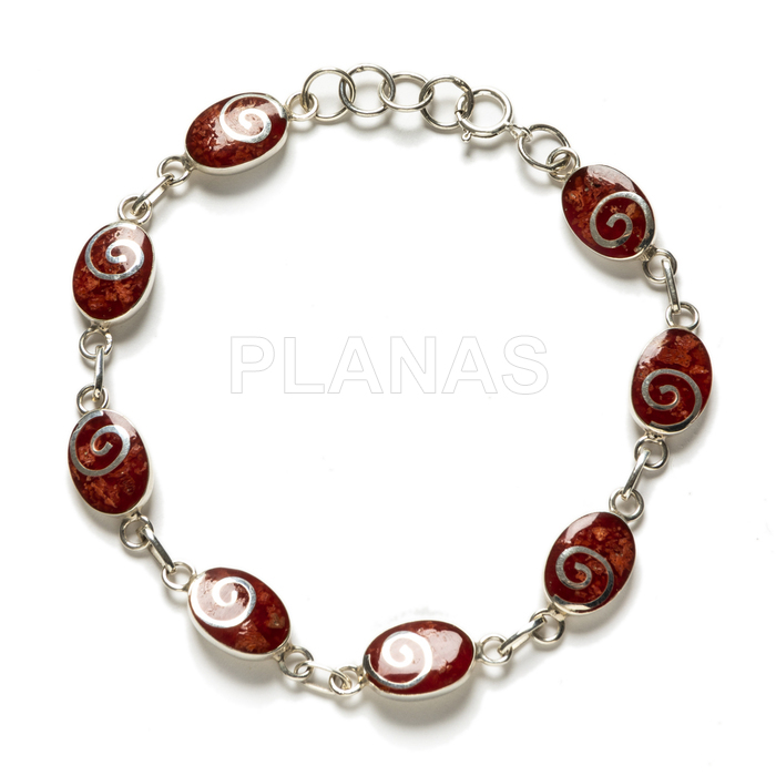 Bracelet in sterling silver and coral. spiral.