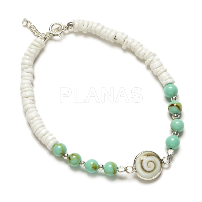 Bracelet in sterling silver and chiva with turquoise balls.