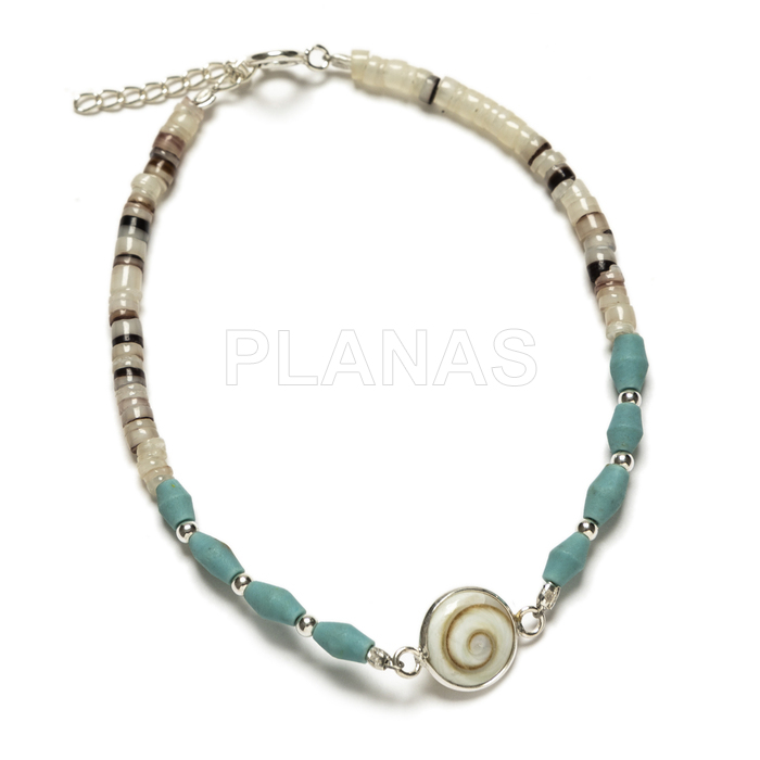 Bracelet in sterling silver and chiva with turquoise ovals.