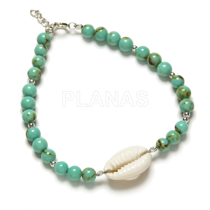 Bracelet in sterling silver and shell with turquoises.
