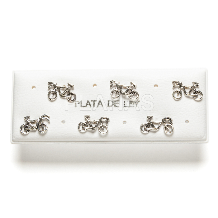 Display of 3pr earrings in sterling silver. bicycle.