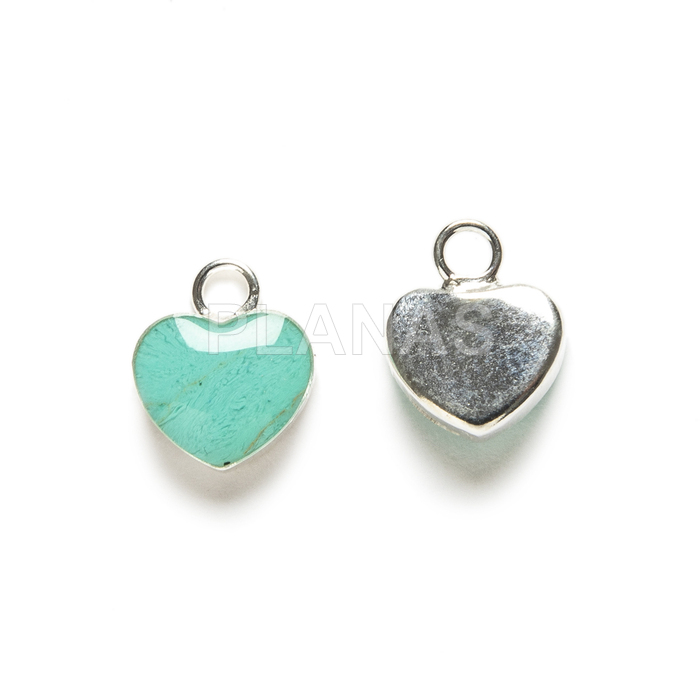 Mini pendant in sterling silver and turquoise. heart.