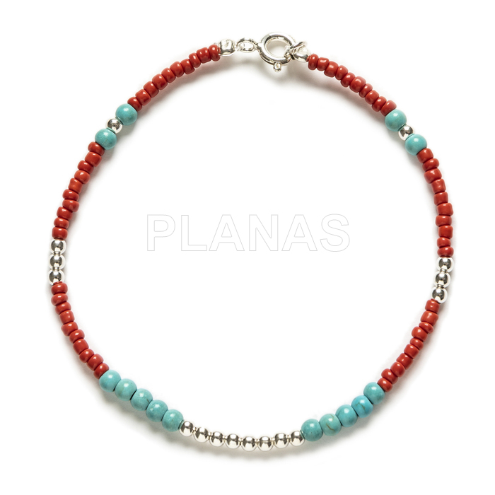 Sterling silver bracelet with coral and turquoise.