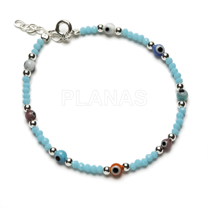 Bracelet in sterling silver and blue crystals. turkish eye.
