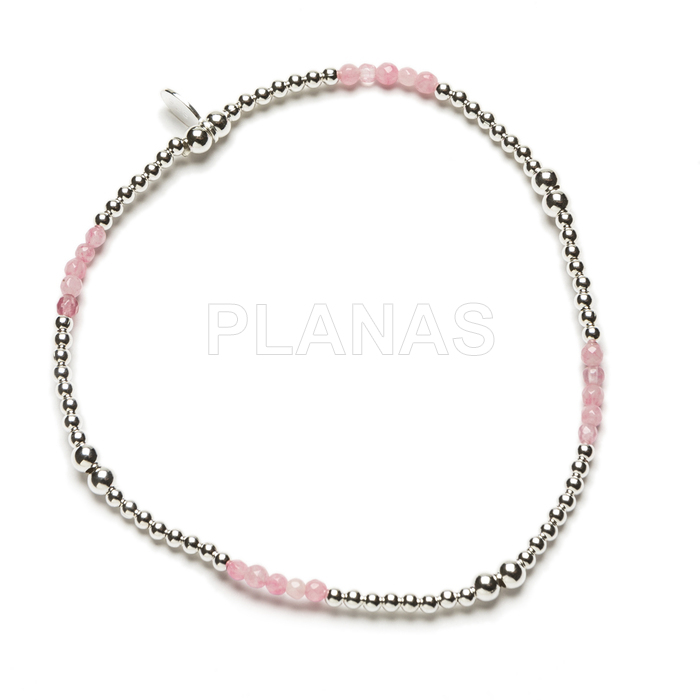 Elastic bracelet in sterling silver and rose quartz.