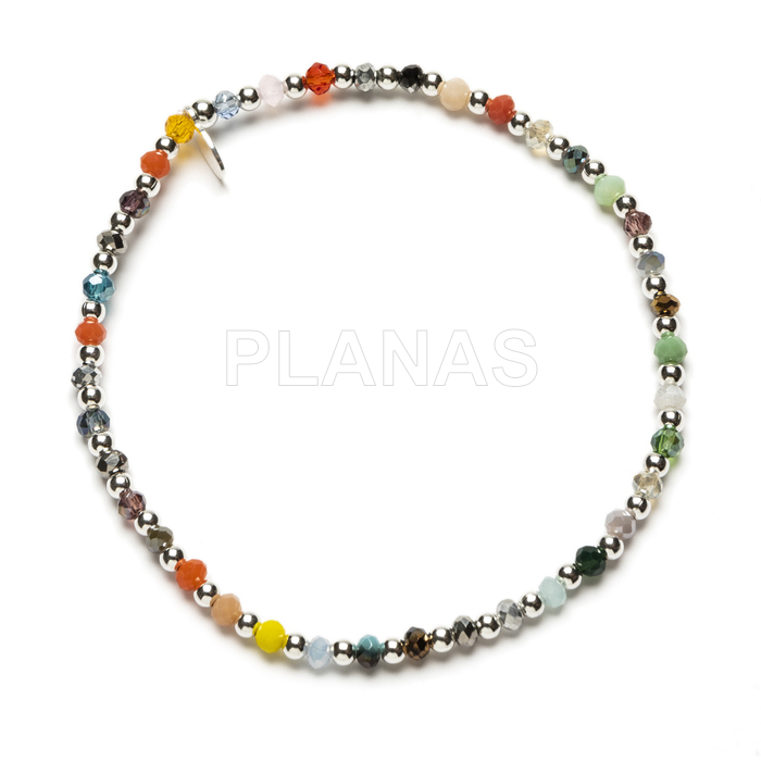 Elastic bracelet in sterling silver and colored balls.