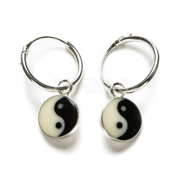 Enamelled sterling silver earrings. ying yang.