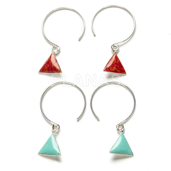 Enamelled sterling silver earrings. triangle.