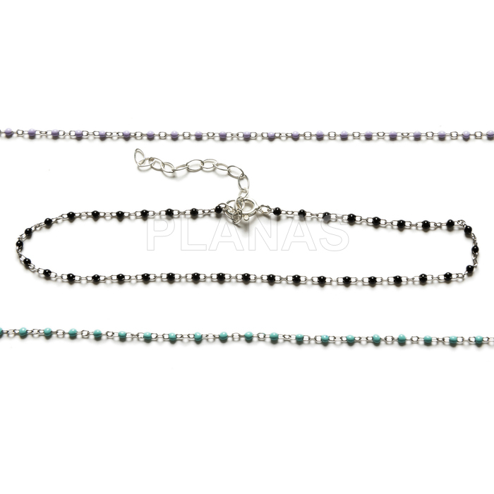 Anklet in sterling silver with enamelled balls.