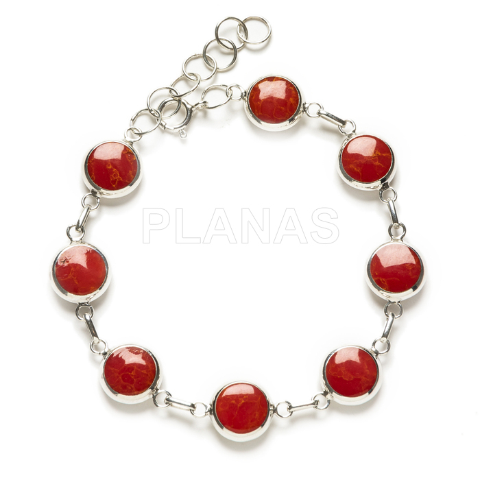 Reversible bracelet in sterling silver with coral and mother-of-pearl.