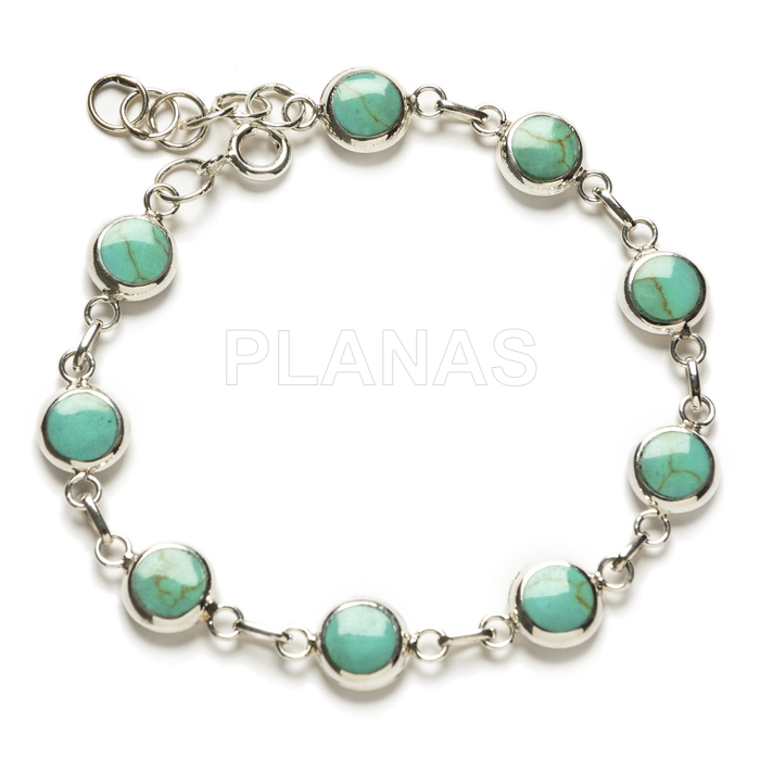 Reversible bracelet in sterling silver with turquoise and mother-of-pearl.