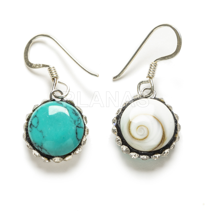 Reversible earrings in sterling silver and chiva / turquoise.