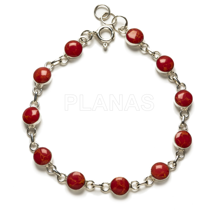 Bracelet in sterling silver with coral.
