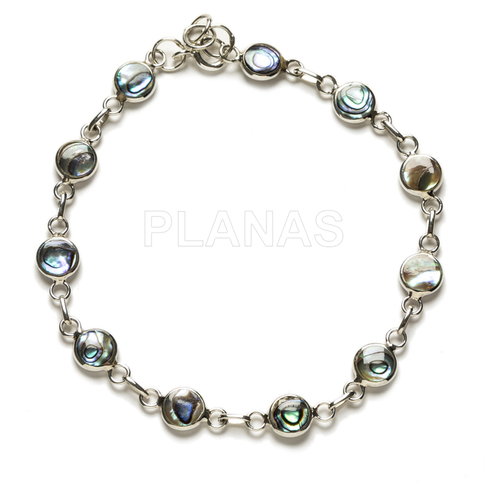 Reversible sterling silver bracelet with abalone and mother-of-pearl.