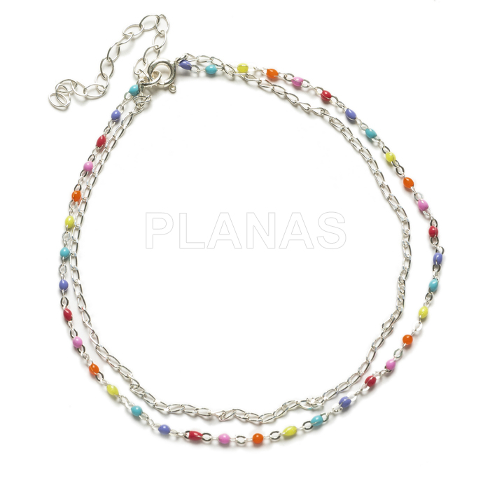 Anklet in sterling silver and enameled balls.